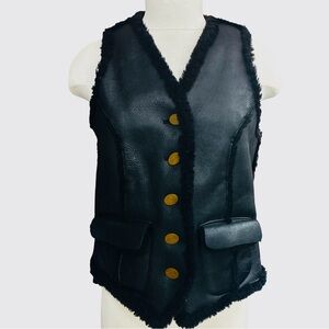 Vivienne Westwood 90’s Black Shearling Vest with signature buttons sz46 $1395